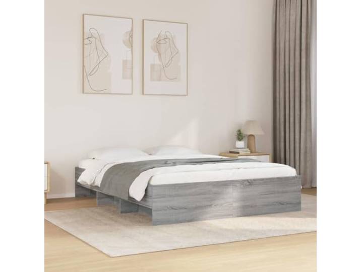 RJPLMFV Bettgestell, Holz, Technik, Grau, 150 x 200 cm Ohne Matratze, Lattenrost inklusive, Aufbewahrungsfächer, langlebig und stabil