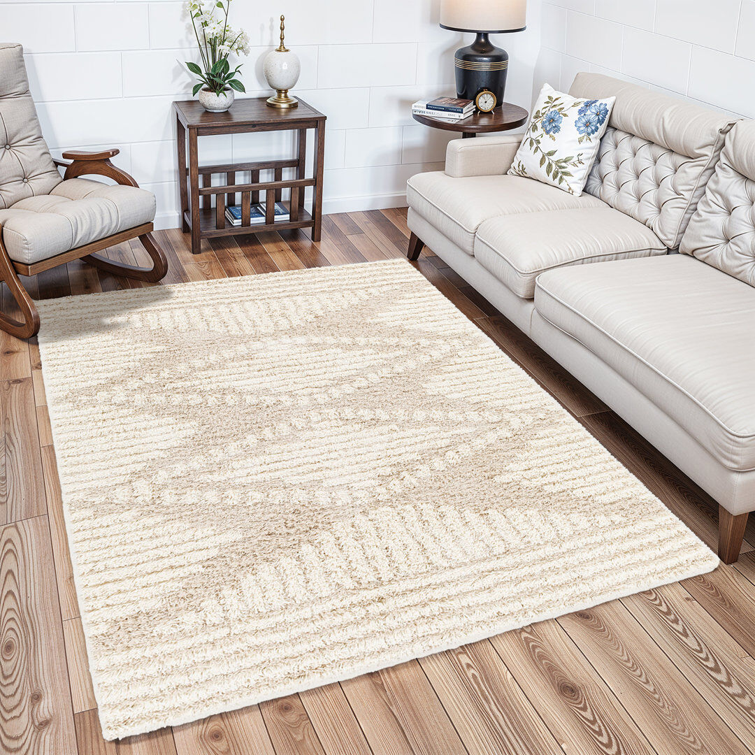 Blue Elephant Rectangle Geometric Shag Ivory;Beige Rectangle 201 x 290 cm