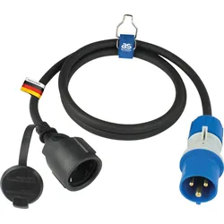 as - Schwabe Adapterleitung 1,5 m Schukokupplung auf CEE Stecker mit Spannungsanzeige, Außenbereich IP44