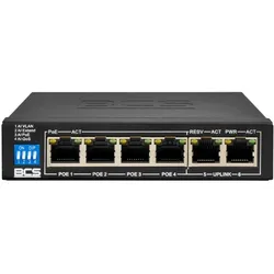BCS BCS-B-SP0402 PoE-Switch für 4 IP-Kameras (6 Ports), Netzwerk Switch, Schwarz