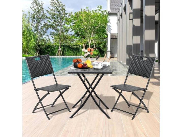Salon de jardin Pliable Set de Bistro 3 pièces Ensemble Table Chaise Balcon- Gris