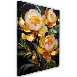 WANDBILD pfingstrosen blumen gemalt goldgelb