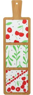 "Pavilion Cherries Bamboo & Ceramic Tile Trivet - 16.5"""