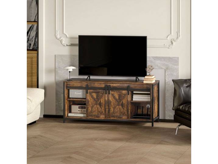Meuble TV - SEYAKANY - avec 2 armoires et 2 étagères-120 x 40 x 54cm - Le style industriel