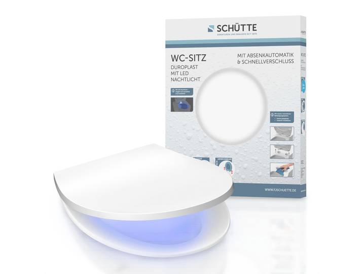 WC-Sitz SCHÜTTE, weiss (weiß), B:37,1cm L:44,7cm, Duroplast, WC-Sitze, WC-Sitz, mit LED, Absenkautomatik, Schnellverschluss