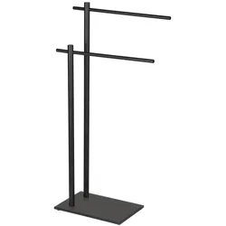 Wenko, Handtuchhalter + Handtuchhaken, Handtuchständer Mod. Resera, schwarz, Stahl, 42x82x20 cm mit Sicherheitsglas-Bodenplatte