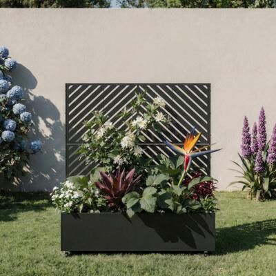 Lumibee Outdoor Trellis Metal Privacy Fence Screen with Planter Box