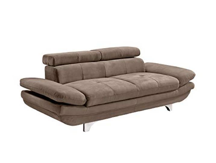 Mivano Zweisitzer-Sofa Enterprise / 2er-Couch mit verstellbaren Kopfstützen und Armlehnen / 218 x 72 x 104 / Mikrofaser-Bezug, hellbraun