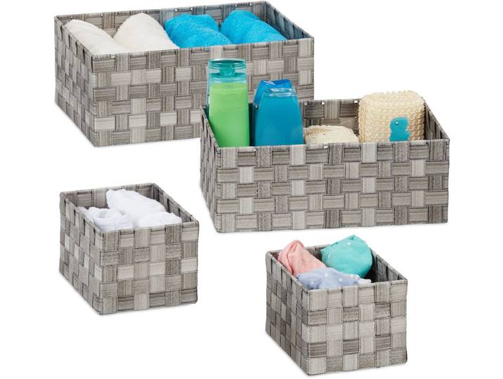 mandjes badkamer - set van 4 - gevlochten - 3 groottes - voor speelgoed - grijs