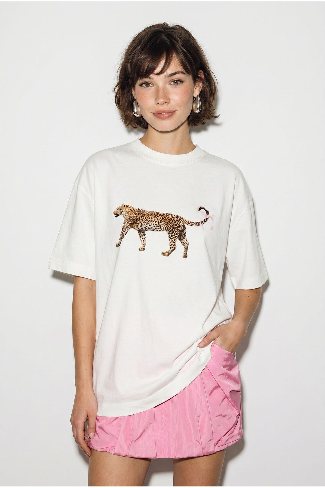 Übergröße Leopardmuster Baumwoll-T-Shirt