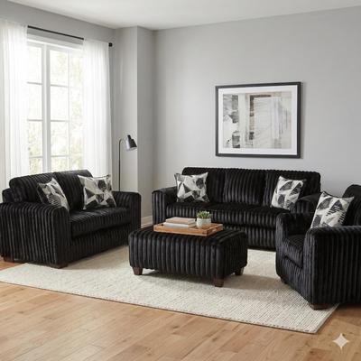 Roundhill Furniture Nolan 4-Piece Living Room Set, Sofa Loveseat Chair and Ottoman