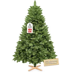 VESKA Weihnachtsbaum künstlich 180cm - mit Holzständer, Nordmanntanne, Künstlicher Tannenbaum, Naturgetreu, dichte Zweige ohne LED