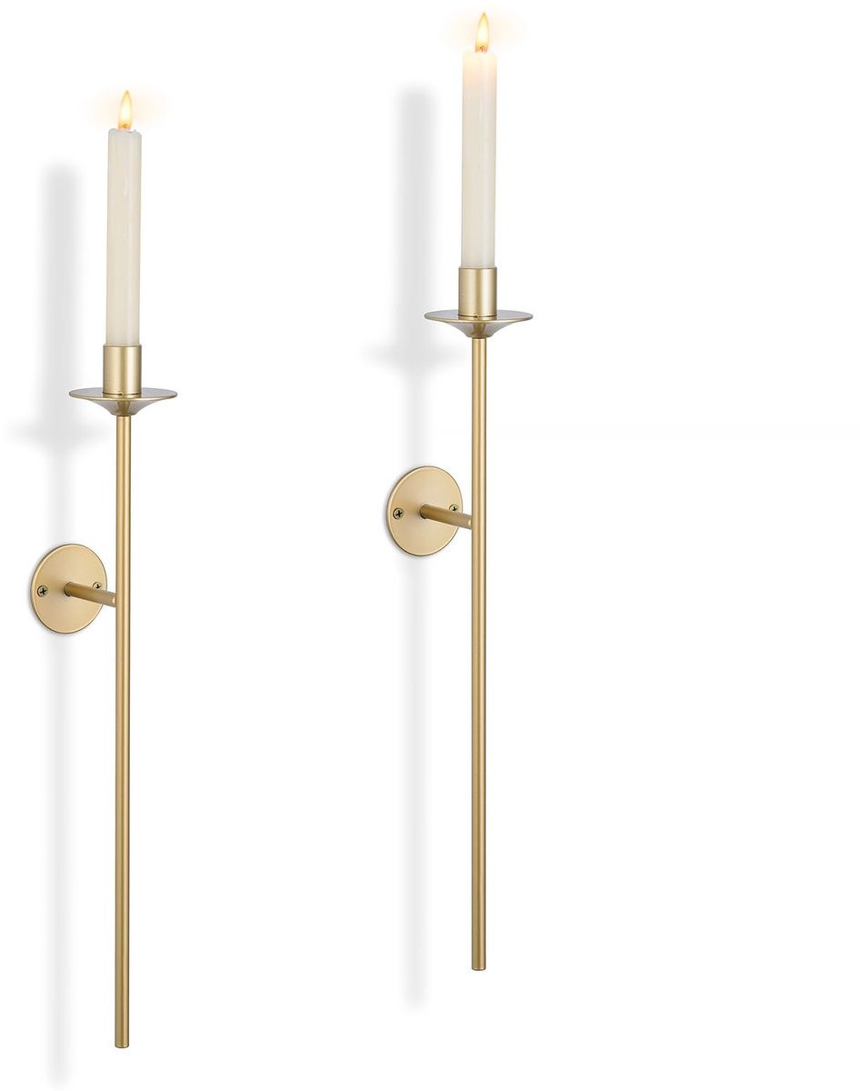 Ibenzoa Klassieke Gouden Metalen Wandkandelaar Set voor Taperkaarsen - 2 Stuks