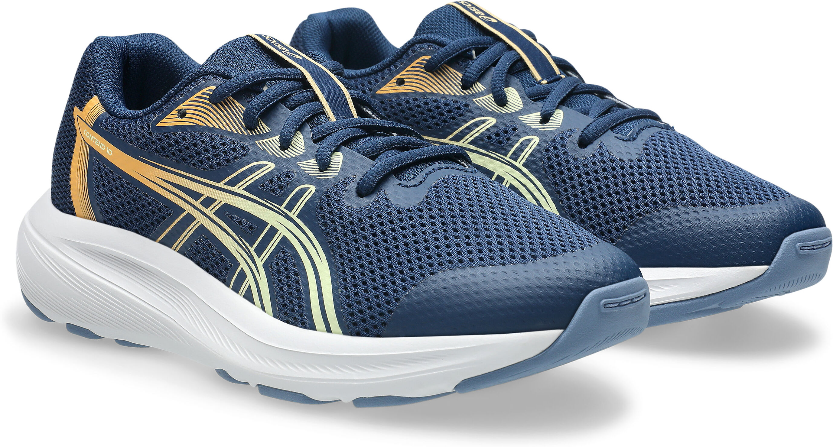 Laufschuh ASICS "GEL-CONTEND 10 GS", Jungen, Gr. 39, blau (independence blau, orange glow), Synthetik, Schuhe Laufschuh, für Kinder & Jugendliche independence blau, orange glow 39