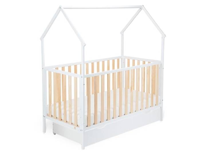 FabiMax Schlafmütze 120x60, Babybett in Hausoptik, 3-Fach Höhenverstellbar, Umbaubar zum Juniorbett (ohne Matratze/mit Schublade, weiß/Natur, 120x60 cm)