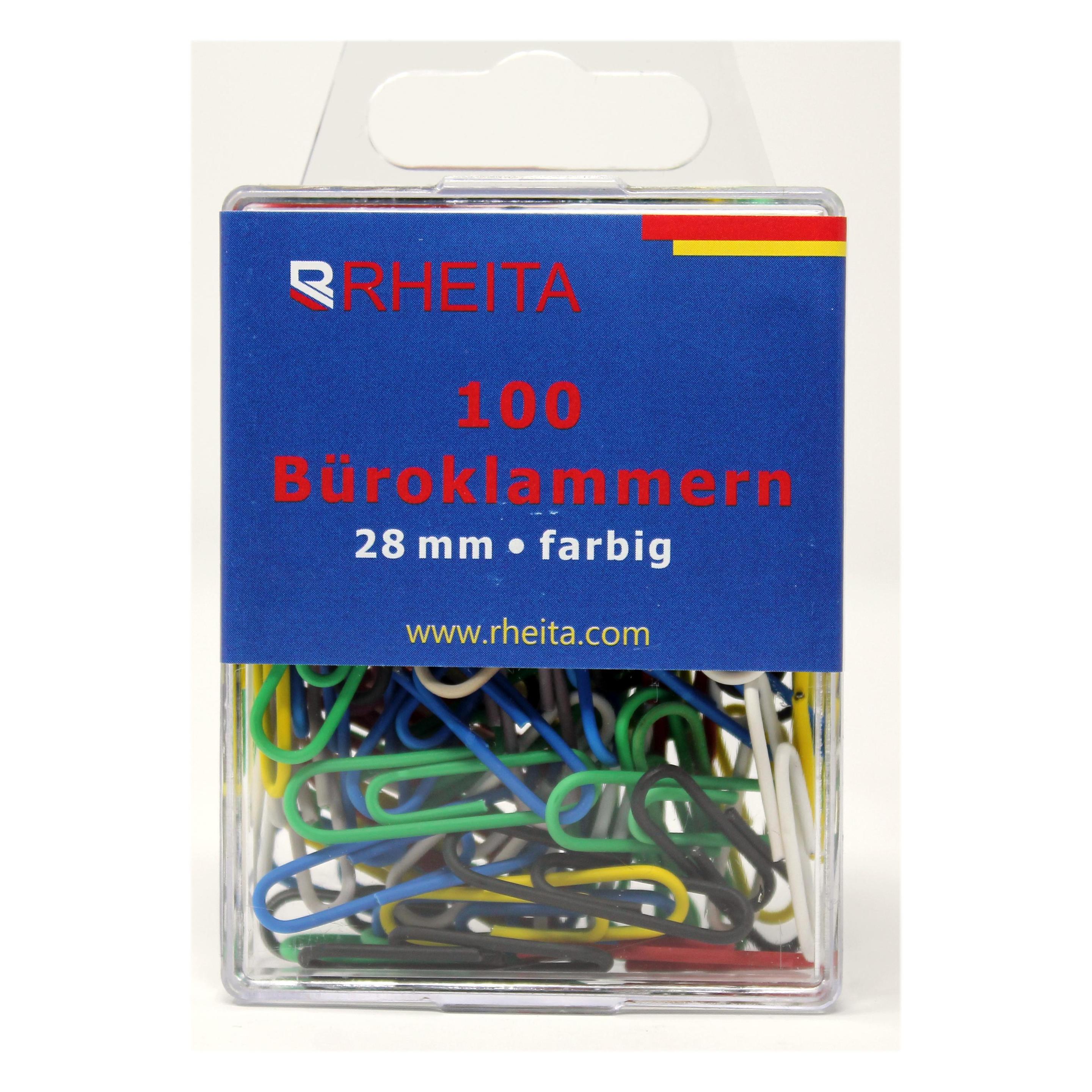 Rheita Briefklammern 28 mm, farblich sortiert, 100 Stück in Klarsichtbox farblich sortiert (100x) (1048-2)