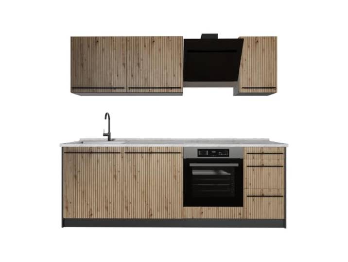 Vicco Küchenzeile R-Line , Artisan-Eiche/Anthrazit 220 cm AP Marmor, zur individuellen Erweiterung mit kompatiblen Modulen