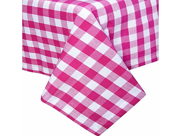 Homescapes Karierte Tischdecke pink-weiß 137x228 cm, Vichy-Karo Tischtuch rechteckig, waschbar & pflegeleicht aus 100% Baumwolle