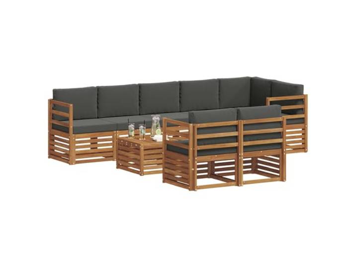 KTHLBRH 9-teiliges Sofaset aus massivem Akazienholz und Anthrazit Modular, Lattenrost-Design, abnehmbare Kissen, einfache Wartung, Verwendung im Freien