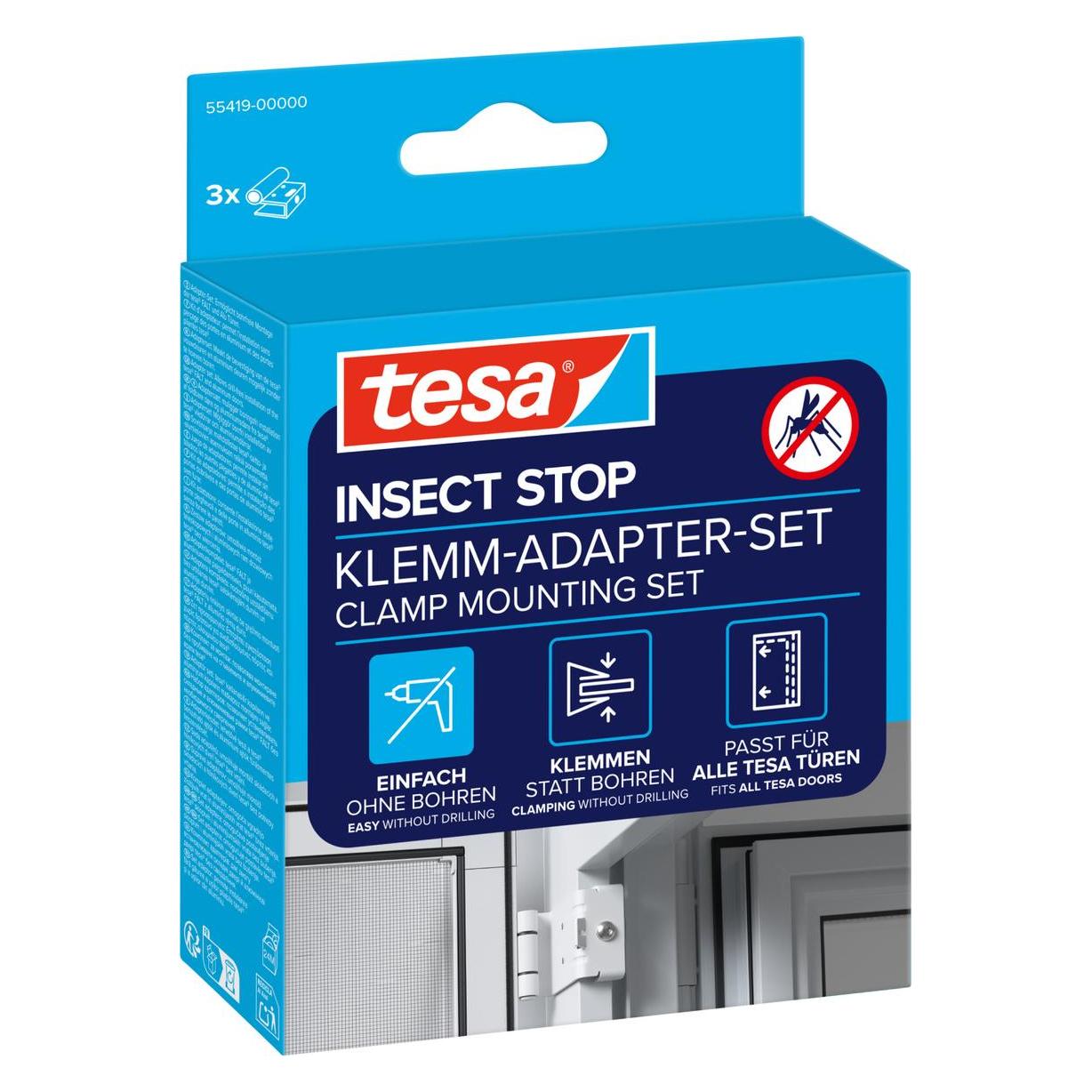 tesa FALT Insektenschutz Adapter für Türen, Tür-Klemme für die Montage ohne Bohren oder Schrauben (55419-00000-00)