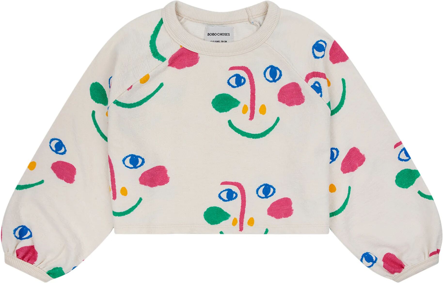 Bobo Choses Sweat Coton Bio Visages Ecru 4/5 ans