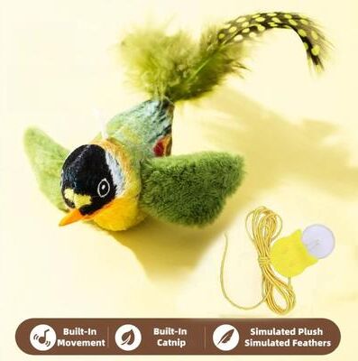 Fusion Finds Chirp Joy Interactive Bird Sound Cat Toy With Durable Elastic Rope green