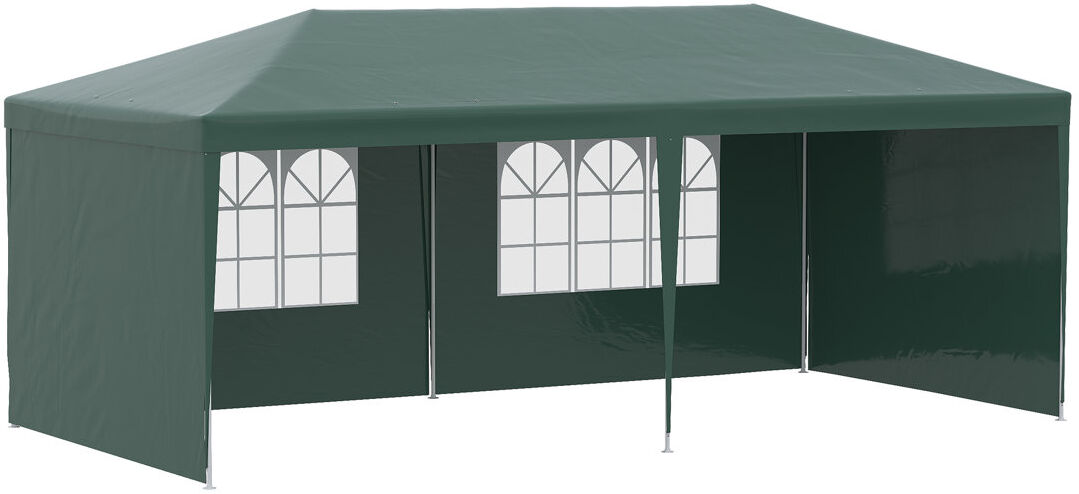 Outsunny Avarca 6 x 3 m Party Tent Gazebo with Windows and Side Panels, Green Green 585cm W X 295cm D X 255cm H