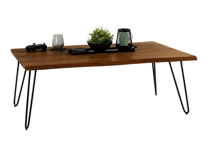SAM® Couchtisch Noah, massives Akazienholz, natürliche Baumkante, Metallgestell Hairpin-Form