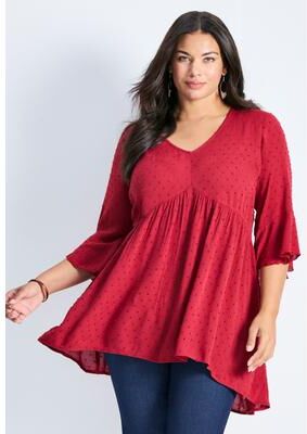 Plus Size Women's Veronica Dobby Tunic by Avenue in Rust (Size 16)