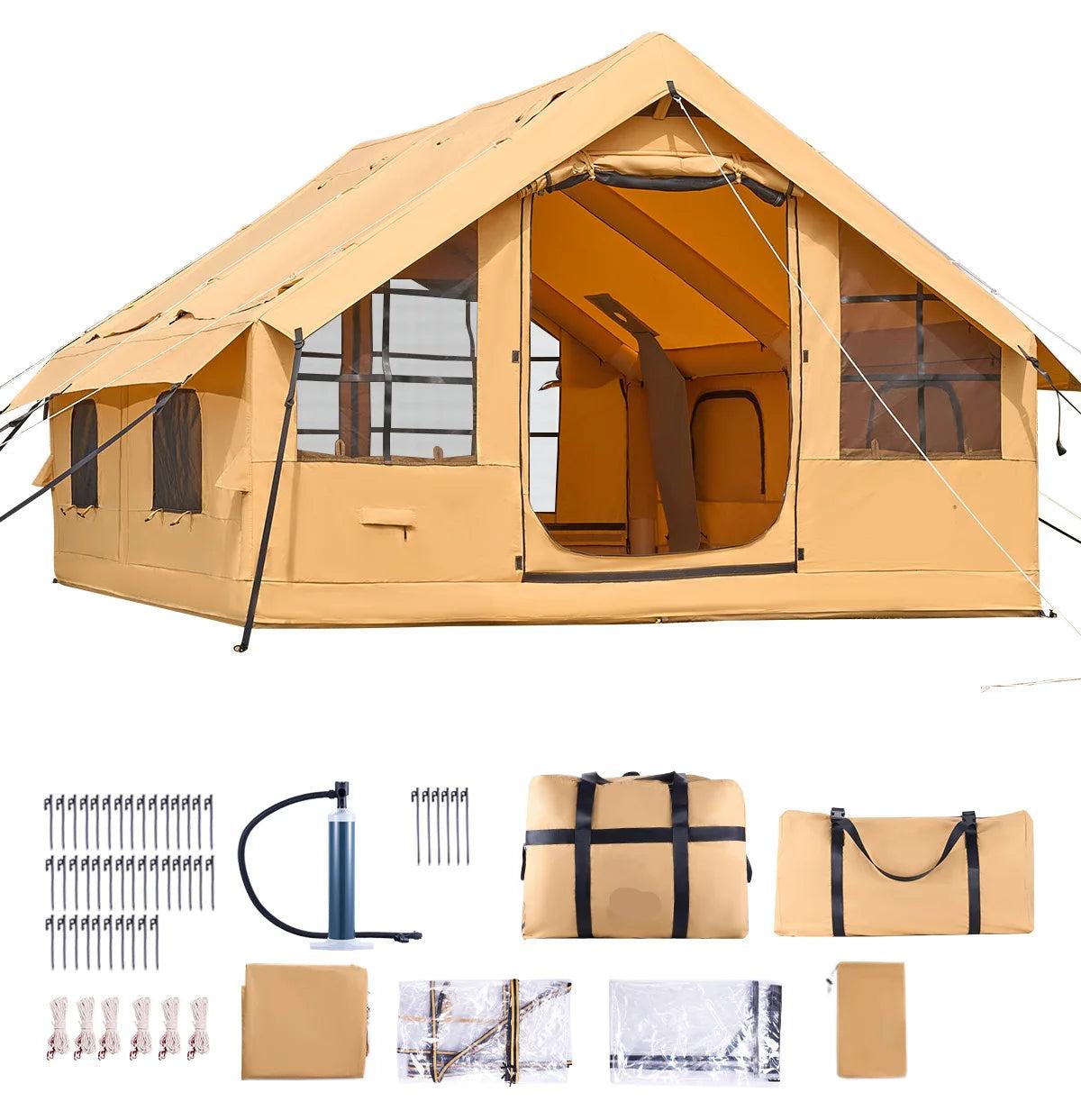 Aufblasbares Zelt - Campingzelt - Wasserdichtes Oxford-Polyester - Für 5-8 Personen - 4 x 3,1 m - Gelb
