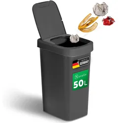 Novaliv Mülleimer 50L mit 2in1 Deckel , Klappdeckel & Schwingdeckel , Stilvoller Anti-Geruch Abfalleimer für Küche Haushalt Büro , Müll Eimer Bin Abfall Trash Kunststoff Abfallbehälter Mülltonne