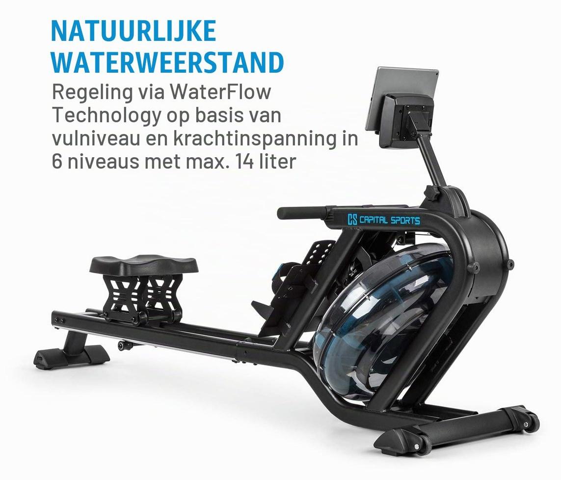 Rudermaschine mit Wasser - 80 cm Gleitschiene - 6 Widerstandsstufen - Maximales Wasservolumen: 14 Liter - Trainingscomputer