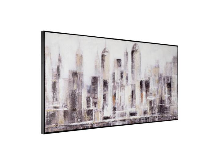 Eglo Leinwandbild, Schwarz, Weiß, Goldfarben, Kunststoff, Städte, länglich, 4.5x72x142 cm, handgemalt, gerahmt, pflegefrei – nicht gießen oder besprühen, Bilder & Rahmen, Bilder, Leinwandbilder
