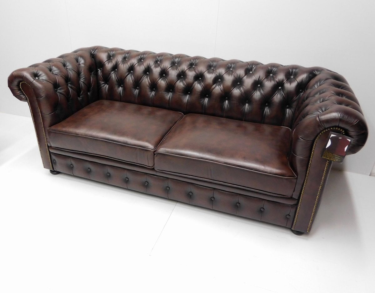 Chesterfield bank SPRINGFIELD 3 zits met 2 kussens Leder Brown
