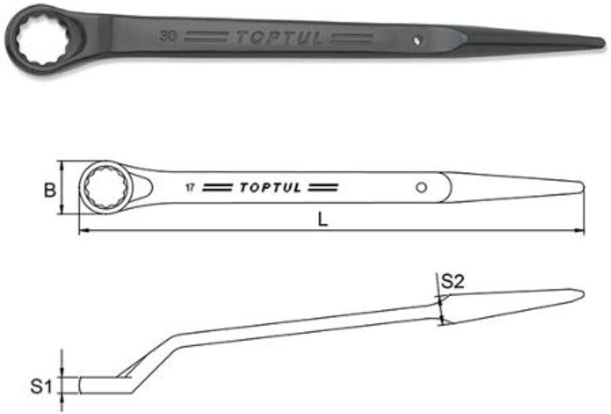 Ringschlüssel TOPTUL 38 mm, Länge: 490mm 45 Grad