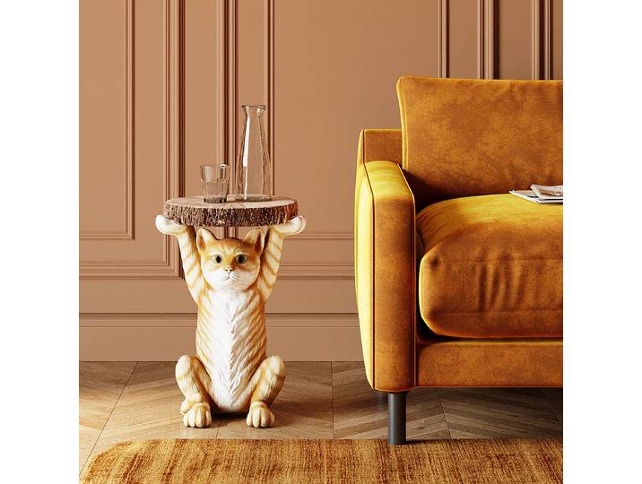 Beistelltisch Animal - Katze Ø 33cm Braun/Beige