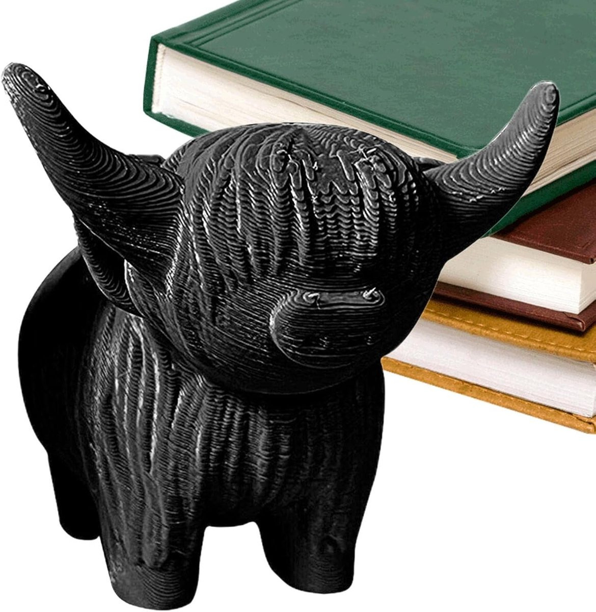 Zwart Schotse Koe Figuur - Hooglander Beeldje voor Woonkamer Decoratie - 6 cm