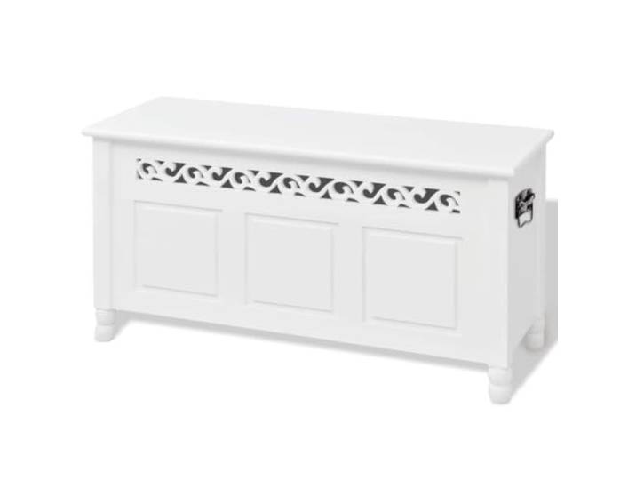LQMDNFMD Aufbewahrungsbank Barockstil Sitzbank mit Stauraum Weiß MDF 96cm Eleganter Truhenschrank für Flur und Schlafzimmer, klappbare Sitzfläche verbirgt geräumigen Innenraum für Alltagsdinge.