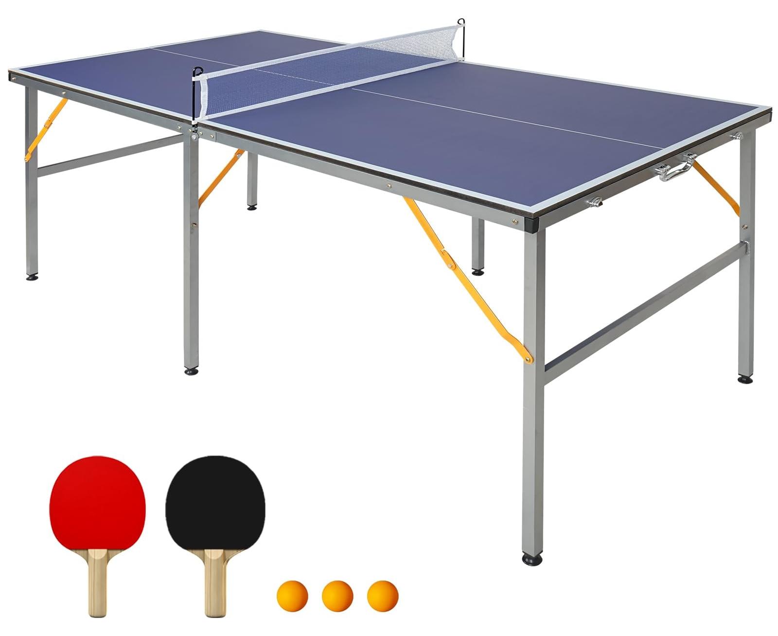 Tischtennisplatte Tischtennistisch Klappbar - 182 x 91 cm - Aluminiumrahmen - Mit Netz und Schlägern