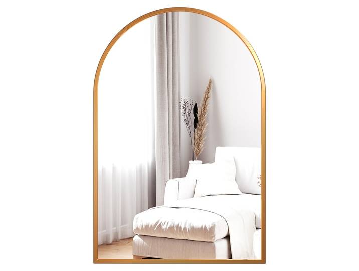 Miroir mural en arc doré 60x90 cm, cadre en alliage d'aluminium, grand miroir de maquillage pour entrée, chambre à coucher, salon, salle de bain
