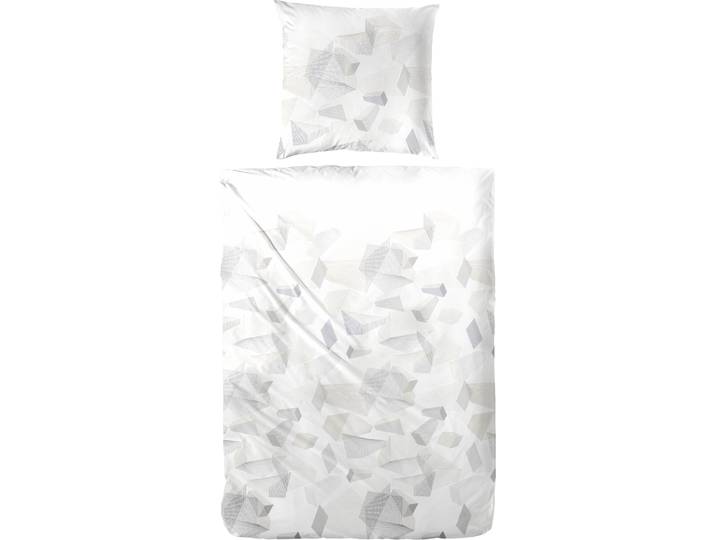 Bettwäsche PRIMERA Mako-Satin-Bettwäsche Sky Crystal , grau (weiß, grau), B/L: 135cm x 200cm, 1 Stk., 1 Stk., Mako-Satin, B/L: 80cm x 80cm, 2 Stk., Mako-Satin, Obermaterial: 100% Baumwolle, Bettwäsche, Bettwäsche, mit abstrakten Formen