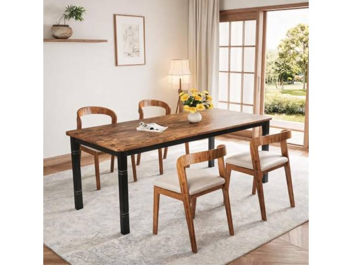 JOLLYTOP Esstisch 180cm, Holzoptik, Metallgestell, Schwarz +Retro-Farben Rechteckig, U-Form, pflegeleicht, kratzfest, wasserabweisend, robust, für 6–8 Personen, vielseitig, stabil, einfache Montage