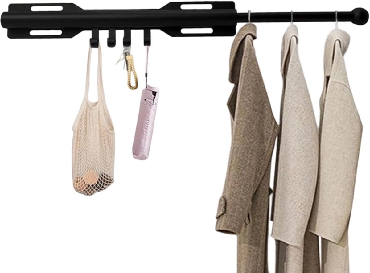 Zwarte intrekbare kledingorganizer Kast Valet Staaf met 57 cm uitschuifbare breedte