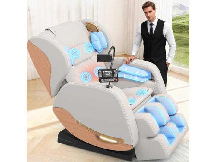 Ganzkörper Massagesessel mit Wärmefunktion,14 Ganzkörper-Massagerollen 8 Airbags,Fußsohlenmassage, Schwerelosigkeit,Bluetooth-Lautsprecher,12 cm verstellbare Fußstütze,Touchscreen-Controller