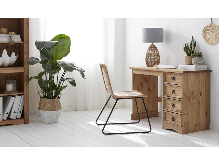 home24 Bureau 104 cm 104 x 77 x 48cm bruin/beige/natuurlijk grenenhout