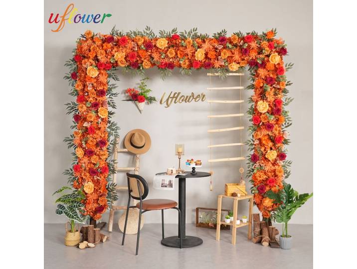 Uflower Orange Rose hortensia mariage fond décoration fleur rangée arc cadre décor Floral scène fête événement Arrangement