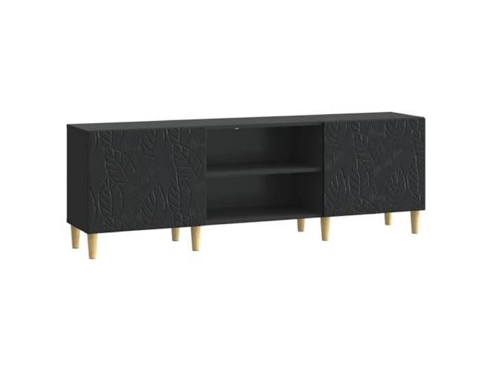PUGYNBK TV-Schrank, 150 x 31 x 50 cm, Schwarz, technisches Holz Vintage-Stil, Füße aus Eukalyptus, Türen mit Scharnier 90°, Regale für Organisation