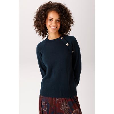 Strickpullover ANISTON CASUAL, Damen, Gr. 42, blau (marine, meliert), Feinstrick, Obermaterial: 100% Polyester, meliert, lässig geschnitten hüftlang, Rundhals, Raglanärmel Rippstrickbündchen, Pullover Strickpullover, mit dekorativen, geprägten...
