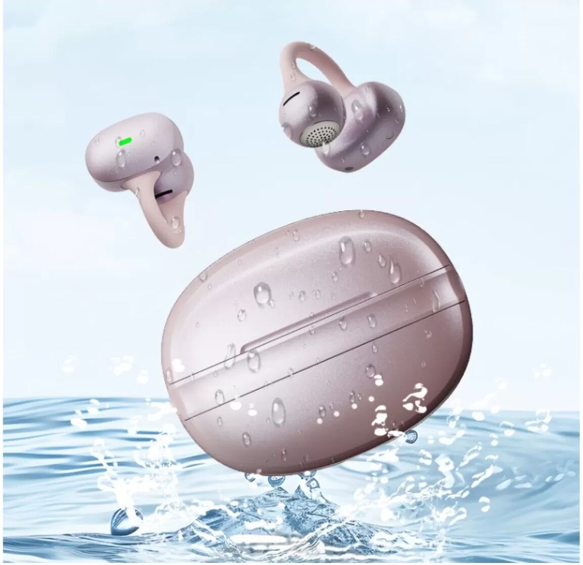 INF Offenes-Ohr Clip-On Ohrhörer mit Geräuschunterdrückung — Bluetooth 5.4, 11 Titanium-Treiber, 36H Akku Roségold