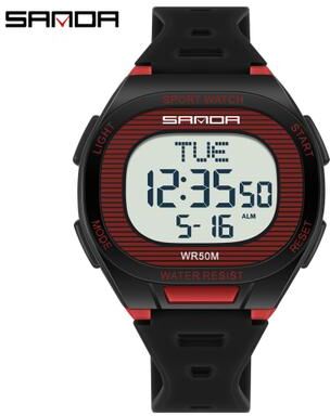 DynamicDeals Luxury Digital Watch For Men And Women, LED Waterproof Sports Watch, Multifunctional Military Style black Red